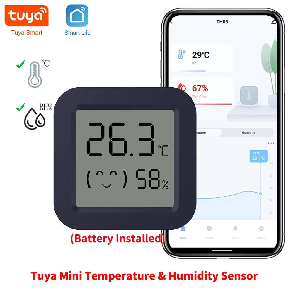 Tuya Smart - مقياس حرارة ورطوبة ذكي صغير، جهاز